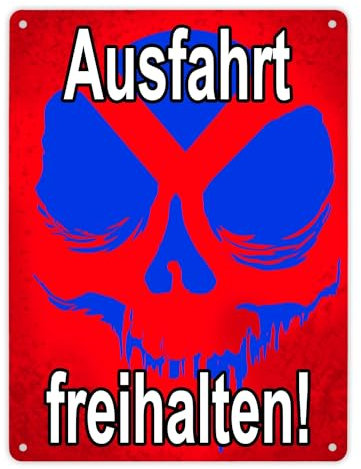 Metallschild XL in 21x28 cm Ausfahrt freihalten! - mit Totenkopf Halteverbot ein Warnschild für Halteverbot mit Totenkopf damit deine Privatausfahrt in Zukunft immer frei bleibt