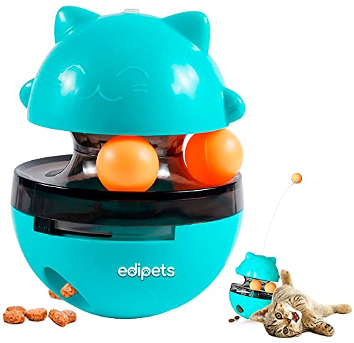 Edipets, Interaktives Katzenspielzeug, Futterballspender, Futterspender, für kleine und mittlere Haustiere, 4 in 1 Spielzeug (Blau)