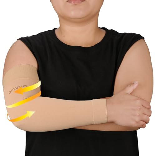 AMZAM® Manga de compresión médica para mujeres y hombres, 20-30 mmHg, soporte de compresión graduada con banda de silicona para aliviar el dolor, linfedema, edema, hinchazón, artritis
