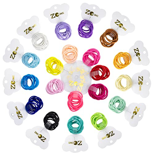 ZCOINS Hair Bands, 200pcs 2mm Tiny Hairbands Hair Ties Hair Accessories Hairbands for Baby Kids Girls Women, Multicolor
