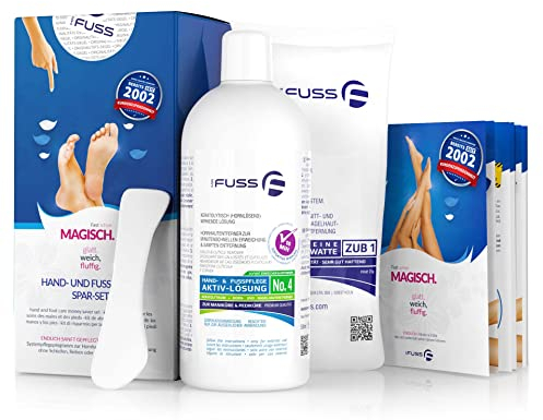 Mr. Fuss® No. 4 - Plus Pack Basic - Groß, Nagelhaut- Hornhautentferner Sparpaket 3 tlg. Aktiv-Lösung Schnell erweichend - 500 ml, Watte, Schaber