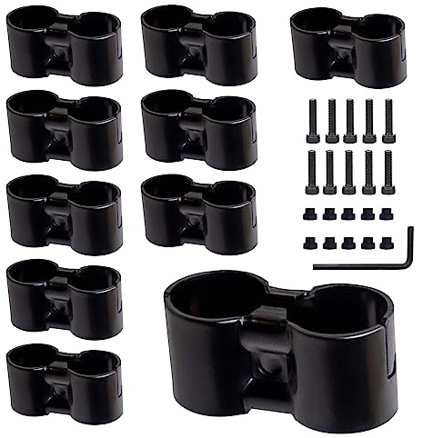 10 PCS Black Double Port Parallel Pipe Clamp for OD 28mm Lean Tube, 2.3mm Thickness Carbon Steel OD 1.1 inch Steel Pipe Tube Joint Connector Clip with 1 Hexagon wrench