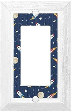 1-Gang Wall Plate,Wood Grain Duplex Wall Plates for Electrical Outlets,Light Switch Cover Plate,Rocket in Space Switch Wall Plate/Switch Plate 4.9 X 3.15