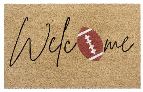 Hanse Home Kokos Fußmatte für Innen - Outdoor Schmutzfangmatte Natur, Kokosmatte Welcome Football, Wetterfest und rutschfest für Flur, Terrasse, Eingangsbereich - 45x75cm