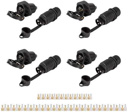 TAEUYYM 4 Pièces Prise Remorque Et Prise pour Remorque 3 Broches, 12V Etanche Prise Remorque 3 Broches Femelle Male, Prise pour Attelage 3 Broches Remorque Camion Tracteur Machines Agricoles(4 Pièces)