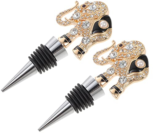 BESTonZON Creative Elephant Wine Stopper Zinc Alloy Bottle Plug Ring for Red Wine Olive Oil Vinegar Decorative Present for Parties