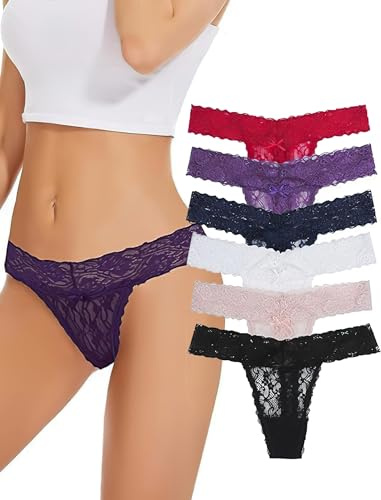 Evolyline Dam tanga spetssträngset – sexiga bomullstrosor flerpack underkläder för kvinnor, flerfärgad 1-6-pack