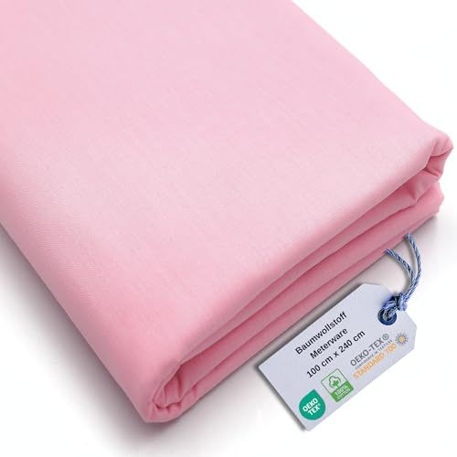 Stoff Virginia Tex, Meterware, Baumwollstoff 100%, große Breite 240 cm, Baumwollstoff 100% Oeko -Tex Standard 100 Unifarben zum Nähen (Rosa, 100 cm)