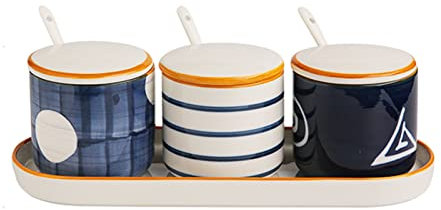 MaikOn azucarero de Ceramica, Azucarero de Estilo japonés con Tapa, Juego de tarros de Almacenamiento, salero de Porcelana de Color sólido, for cafetería, Cocina-b-3 Set (Color : E, Size : 3 Set)