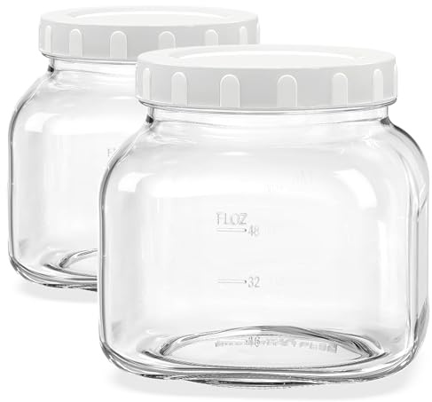 0.6 Gallon Airtight Glass Jar with Lids, Wide Mouth Half Gallon Mason Jar for Pickle, Cookie, Kombucha, Flour, Sugar. Set of 2 Large Pickle Jar with 2 Scale Marks
