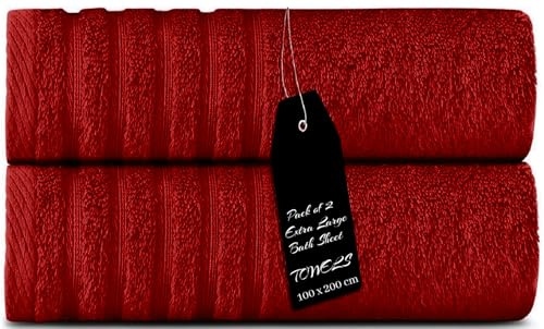 THE TEXTILE COMPANY 2 x lyxigt jumbo badlakan 100 % kammad ringspunnen bomull 100 x 200 cm ultramjuk och mycket absorberande, tjocka stora badrumshanddukar (röd)