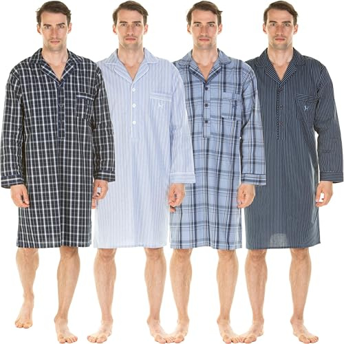 Haigman Chemise de nuit à manches longues 100 % popeline de coton pour homme Tailles M, L, XL, XXL, Gros carreaux, XL