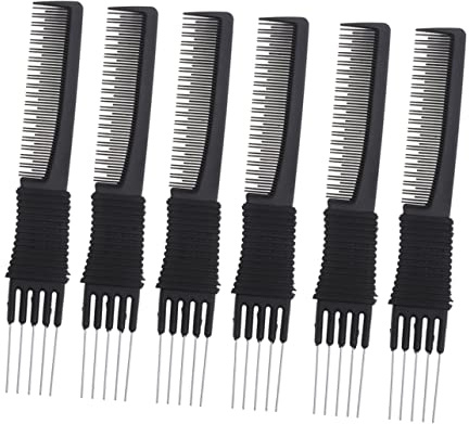 WOONEKY Peine Para Cardar Acero Inoxidable 6 Piezas Tamaño Mediano Multifunción Para Cabello Hombres, Mujeres y Niños Uso Profesional Peluquería Peines De Púas Para Peinar y Moldear
