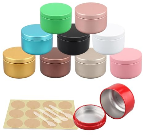 YANCAER Lot de 10 bocaux vides ronds en aluminium pour baume à lèvres, bougies, échantillons de poudre de cosmétiques - 50 g