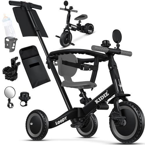 KIDIZ® 𝟲𝗶𝗻𝟭 Laufrad Dreirad | Laufräder Lauffahrrad Kinderdreirad ab 1 Jahr bis 5 Jahre | Lauflernhilfe belastbar bis 25Kg | inkl. Lenkstange Sicherheitsbügel Sicherheitsgurt Klingel & Spiegel