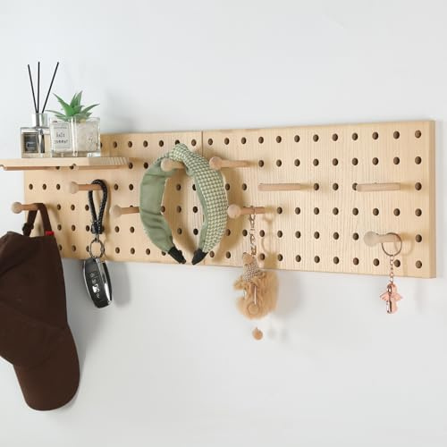 UMICAL Stecktafel, Holz, modulare Anzeige, Holz-Stecktafel, Kombinations-Wand-Organizer, Aufbewahrung, Wandhaken, Regal für Zuhause, Büro, Badezimmer, kommt mit 2 Stecktafeln | Inklusive Haken und Regal, vielseitig einsetzbar für Zuhause/Büro/Badezimmer/Waschküche