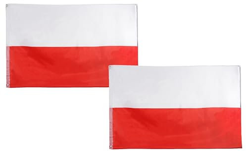 Bandera grande de Polonia, paquete de 2 unidades, bandera de Polonia, 1,5 m x 0,9 m, banderas decorativas colgantes para aficionados al fútbol europeo polaco