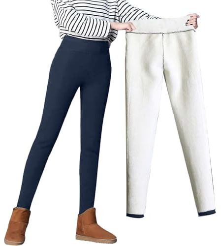 Joligiao Fleece Lined Winter Warm Leggings Womens Thermal Fur Fleece Lined Legging Soft High Waisted Leggings Thick Thermal Velvet Tights Yoga Pants Tummy Control Leggings UK for Ladies Navy