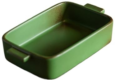 ZXFIYTBH Plat de Cuisson Plaque rectangulaire Simple Vintage en céramique Brute, Plaque de Cuisson à Double Oreille, Four à glaçage, Four à Micro-Ondes ustensiles de Cuisson(Green)