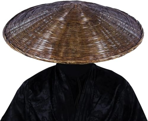 HYQOUKLR Traditioneller Samurai-Schwertkämpfer-Cosplay-Hut, chinesischer Bambushut, 53,3 cm Durchmesser x 10,2 cm Tiefe