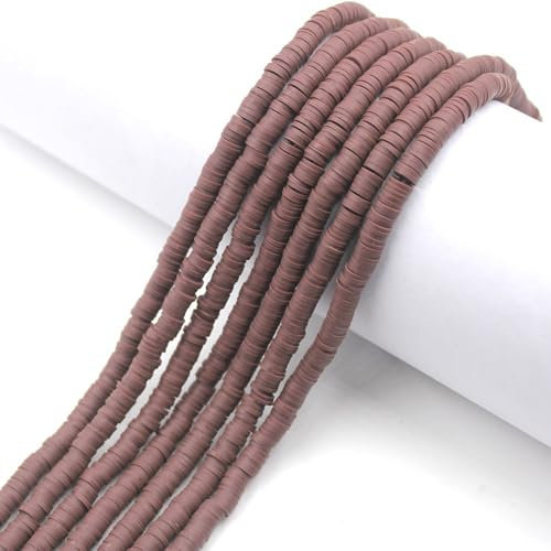 10 Stränge Flache Perlen 6mm Clay Perlen zum Auffädeln,Lose Abstandshalter Perlen mit Loch Beads Bastelperlen für Handwerk Dekor,Chocker,Armband,Halsketten Ohrringe,Schmuckherstellung,Kastanie A