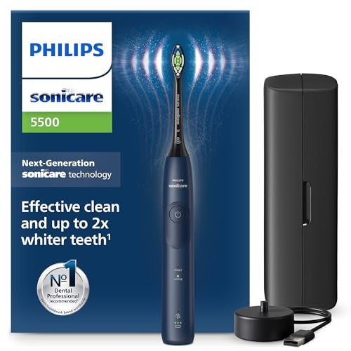 Philips Sonicare 5500 Electric Toothbrush, Sonic Toothbrush with 2 Modes, Pressure Alert, EasyStart, SmarTimer and BrushPacer, Navy, Model HX7113/01 [New Technology]