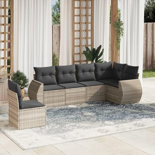 Juroupi 6-TLG. Garten-Sofagarnitur mit Kissen Gartengarnitur GartenmöBel Set Lounge MöBel Outdoor Lounge GartenmöBel Hellgrau Poly Rattan - 3221431