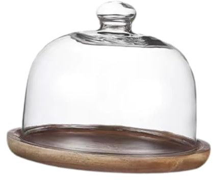perfk Alzata per Torta in Legno con Coperchio in Vetro, Supporto per Torta, Piatto da Dessert, Vassoio per Esposizione di Torte, per Dolci, Muffin, Coperchio da 13 Cm