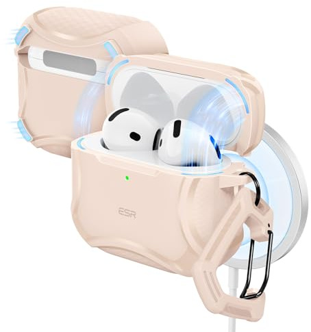 ESR Hülle für AirPods 4, Kabelloses Laden, Starker Sturzschutz, Wüstentitan | Kompatibel mit AirPods der 4. Generation (2024), mit magnetischer Abdeckung, Cyber Tough Serie