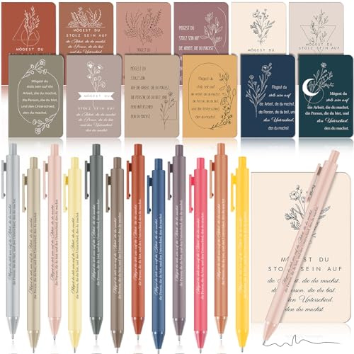 Clabby 12 Set Dankeschön Geschenk für Kollegen Lehrer 12 Kleine Inspirierende Notizbücher 12 Kugelschreiber Abschiedsgeschenk für Büro Abschluss(Mögest du stolz sein auf die Arbeit)