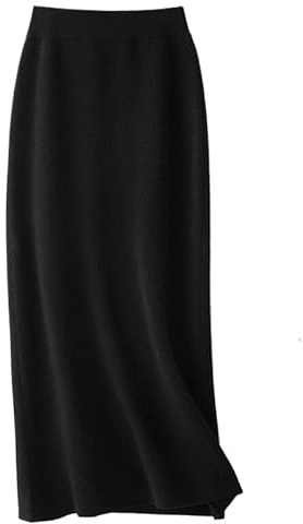 Gonna in Maglia Donna - Gonna Lunga da Donna in Maglia Elastica A Vita Alta, Casual Chic, Dritta, alla Moda Coreana, A metà Polpaccio, per l'inverno, Nera M