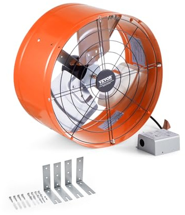 VEVOR Ventilador de Montaje a Dos Aguas, Extractor de Aire para Ático con Termostato Ajustable y Malla Exterior, 1650 CFM, para Techo, Garaje y Tienda, 380 x 200 x 380 mm, Color Naranja Vibrante