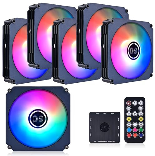 DS RGB LED 120MM black Case Fan for PC Cases, CPU Coolers, Radiators System (6 Pack RGB Fans kit)