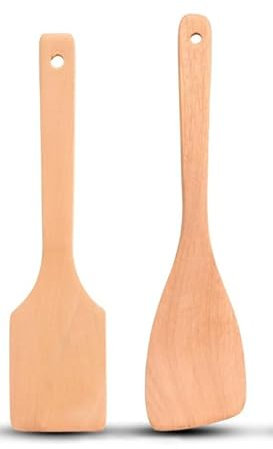 Simsky 2 espátulas de madera para cocinar, cucharas de madera grandes, espátulas de madera, espátulas de madera, espátulas de madera, espátula de cocina con mango largo para sartén wok
