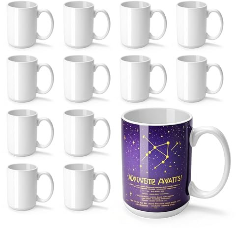 Joyclub 12 Set Sublimation Mugs Blank 15 oz Coffee Mugs Bulk White Ceramic Cups with Handle Tazas Para Sublimar for Coffee Latte Tea Milk Soup DIY Gifts