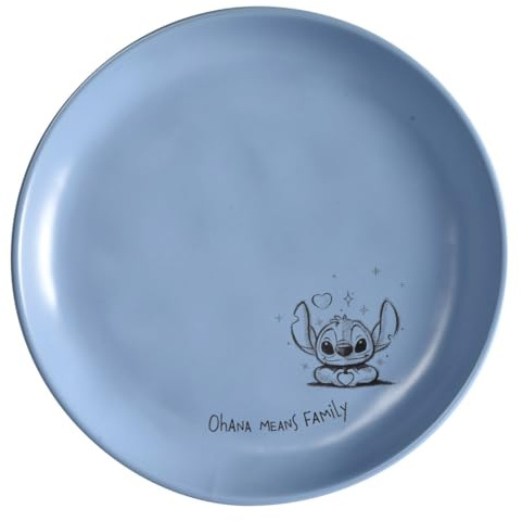Fyrklövern Stitch Kuchenteller Disney, 20 cm, Ohana, Steinzeug, Spülmaschinenfest, Seidenmatte Glasur, inkl. Geschenkbox, Blau