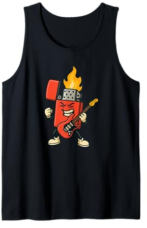 Superbe briquet rouge avec guitare électrique et flammes Débardeur