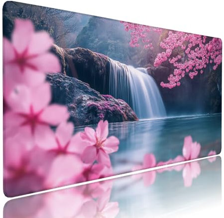 Tapis de Souris XXL Rose sous Main Bureau Gaming Accessoire Clavier Mouse Pad Automne Etendu Large Tapis Gaming 1400x600x3mm Protection Bureau Base en Caoutchouc, Bords Surpiqué Antidérapant d-271