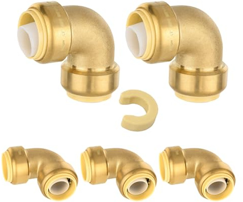 (Pack of 5) Niikappu 3/4 Inch x 3/4 Inch Elbow Brass Fitting, Push to Connect Brass Plumbing Fitting, PEX, Copper, CPVC, PE-RT Pipes