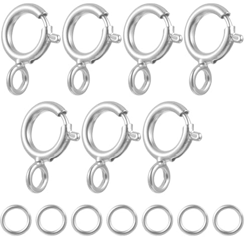 7 Sets 925 Sterling Silver Necklace Clasps 5mm Spring Jewelry Clasp with 4mm Closed Jump Rings Necklace Clasps and Closures for Jewelry Making Bracelet Necklaces Connector(Silver)