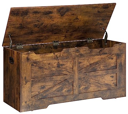 Hzuaneri Storage Chest, Storage Bench, Wooden Blanket Box Trunk with 2 Hinge, Lift-Top Organizer Chest, Shoe Bench for Hallway, Bedroom, Living Room, 40 x 100 x 48 cm, Rustic Brown SB03401X