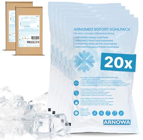 20x ARNOMED® Einweg Sofort Kühlpads 8x13cm, Kühlpack zum Knicken | Instant Cold Pack zum Knicken 8x13cm, Einweg Kältekompressen für Schwellungen & Verletzungen, Coolpack Erste Hilfe Sport