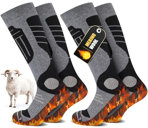 SukModen 2 Par Skisockar i Merinovilla För Damer Och Herrar, Värmande ull Termosockar Tjocka Vintersockar För Kallt Väder, Snö, Skidåkning, Snowboard, Jakt, Vandring​