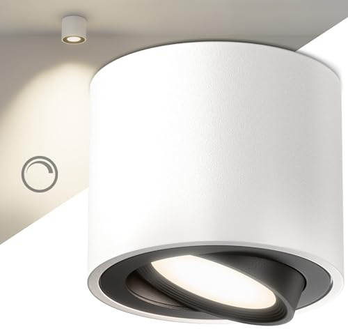 Scandinavian home LED Aufbauspot 1er Set inkl. LED Modul 230V Dimmbar, Warmweiß 3000K, 470lm, CRI 90+ I Deckenspots Aufputz Ø80x65mm I Spots Deckenleuchte Flach I Aufbaustrahler Weiß