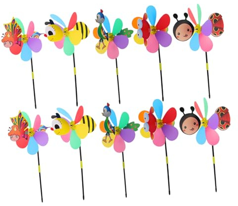 BESTonZON 10pièces Moulin à Vent De Jardin Plastique Décor De Dessin Animé pour Cour Jouet De Roue à Vent pour Garçon Fille