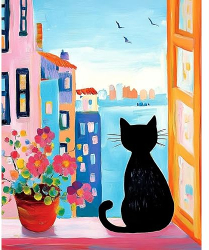 Yaostarart Katze Malen Nach Zahlen Erwachsene,Cat Painting by Numbers,Malen Nach Zahlen Katze,Einfaches DIY-Ölgemälde-Set auf Leinwand mit 3 Pinseln und Acrylpigment 40x50cm
