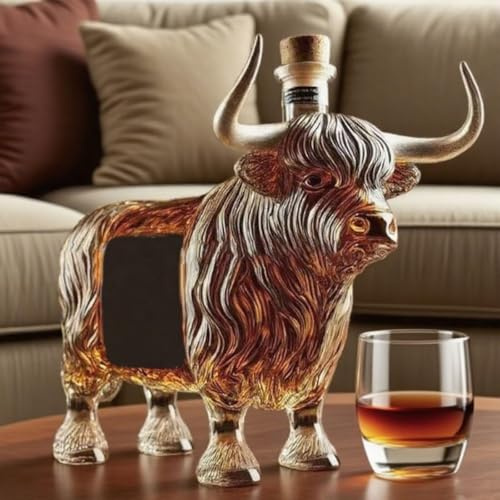 300ML Decantador Whisky Arte Escultura - Decantador De Whisky Con Forma De Vaca De Las Highlands En 3D, Botella De Vino De Cristal Novedosa Con Forma De Vaca, Garrafa De Vino Vacía