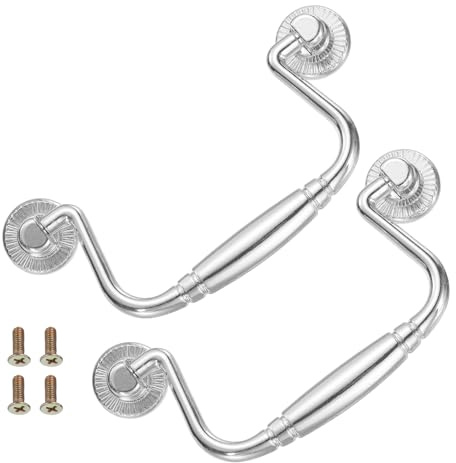 QUARKZMAN 2 Piezas De Asa De Cajón Tipo Bail, Tirador De Cajón Oscilante De 4 Pulgadas, Distancia Entre Agujeros 81 mm/3.2 Pulgadas, Para Cajones De Madera Alacena Armario Plateado