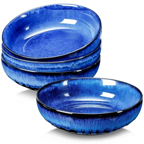 NUTRIUPS Φ 21,5 cm Cuenco de cerámica para servir platos hondos de 1,2 L, juego de 4 unidades, ensaladera de porcelana premium, color azul oscuro