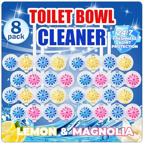 SCENTORINI Toilet Rim Block 8‑Pack Rim Hanger – Powerful Deep Clean & Long‑Lasting Fresh Lemon & Magnolia Scent – Toilet Bowl Cleaner for Daily Flush, Anti‑Limescale & Odour Control